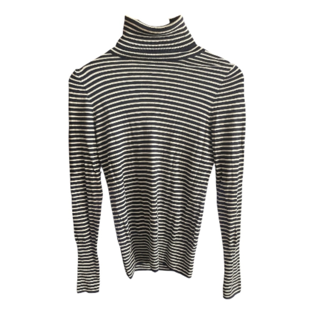 J.Crew Black and White Striped Wool Turtleneck Sweater